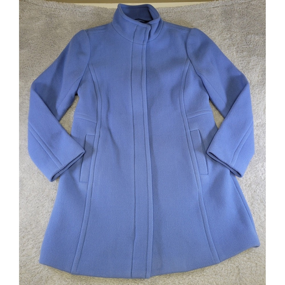 Talbots Wool Coat Womens 4 Blue Tweed Preppy Woven Italian Classic Long Jacket